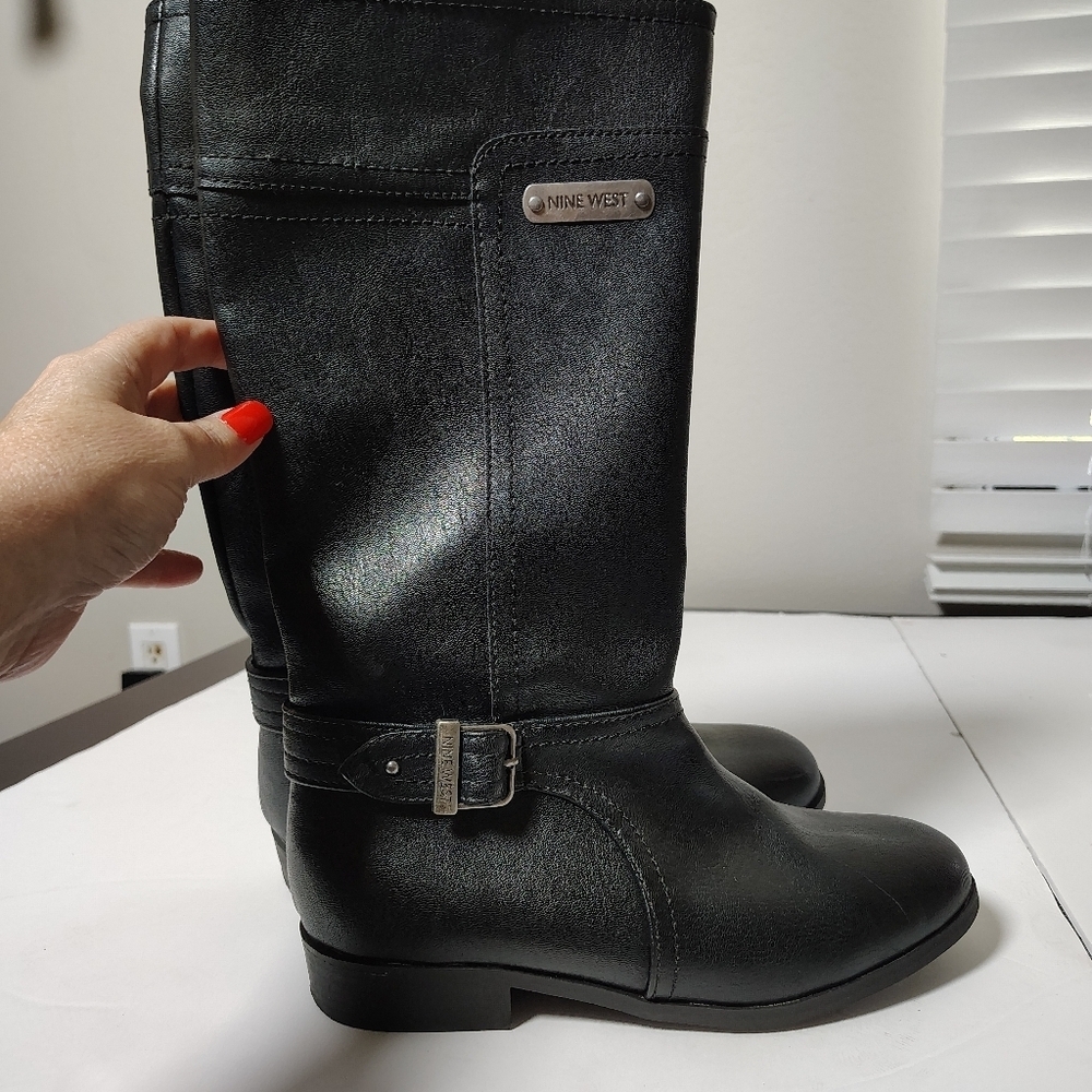 Nine West Black Leather Heeled Boots 5M